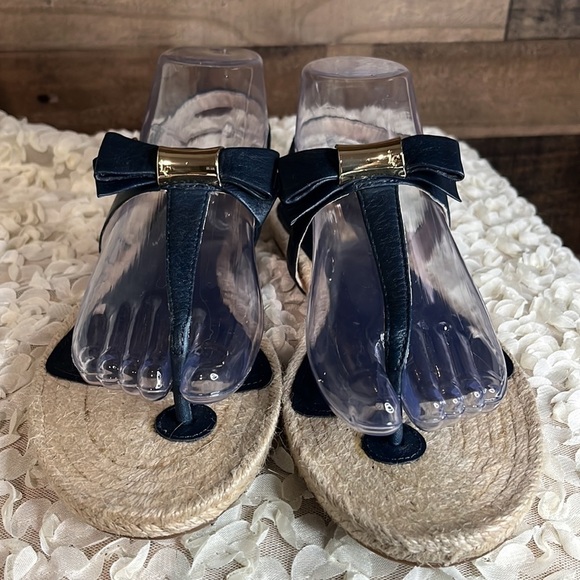 Louise Et Cie Adrean Leather Thong Jute Bow Sandals Size 8.5 Blue - Picture 1 of 7
